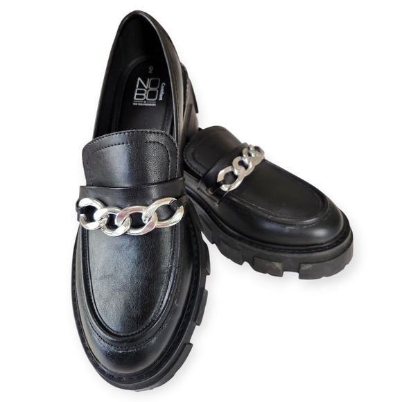 No Boundaries Chunky Heel Black Lug Slip On Loafers w/Chain Detail size 9 - Picture 10 of 11